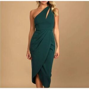 Lulus So Flirty Hunter Green One-Shoulder Cutout Asymmetrical Dress, Large, NWT